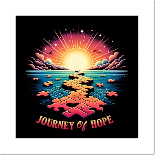 Puzzle pieces forming a path leading to a bright future with the words - Journey of Hope Posters and Art